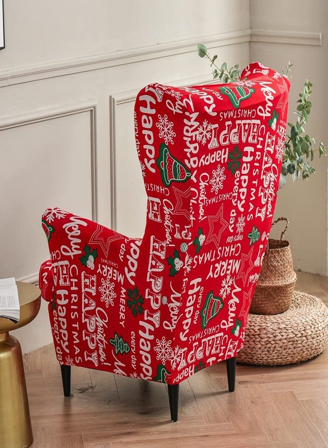 PENDEJATO Wing Chair Slipcovers, 2 Piece Christmas Print Wingback Chair Cover Stretch Spandex Armchair Covers with Elastic Bottom for Living Room Bedroom (Christmas) - Image 3